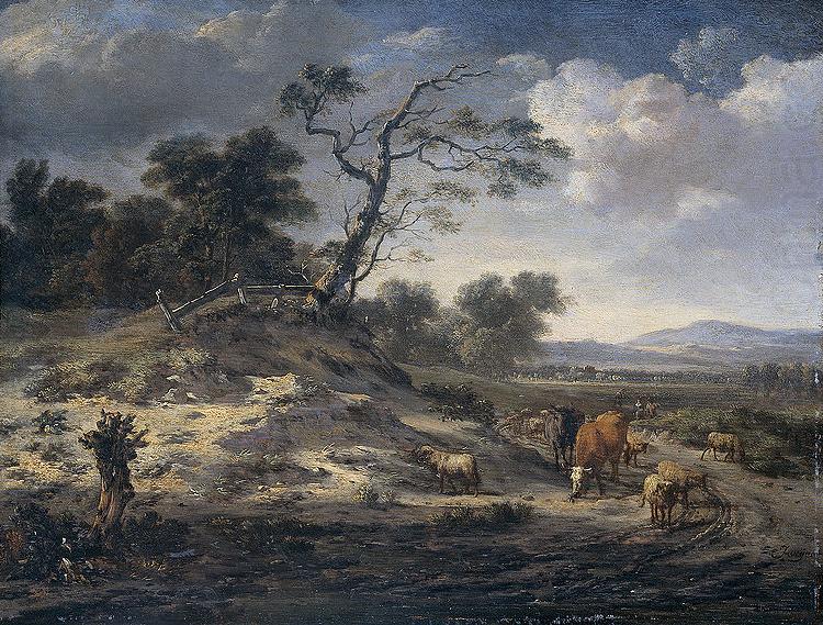 Landscape with cattle on a country road., Jan Wijnants